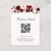 burgundyおよび赤面またはコードの結婚詳細カード エンクロージャーカード (正面)