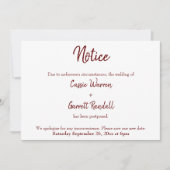Burgundyが発表を延期結婚したことに通知 招待状 (正面)