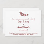 Burgundyが発表を延期結婚したことに通知 招待状 (正面/裏面)