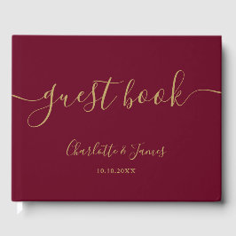 Burgundyと金ゴールドのシグネチャー結婚スクリプト ゲストブック