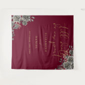 Burgundyと金ゴールドゴシックフローラの結婚写真の支柱 タペストリー (正面(横))