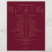 Burgundyと金ゴールドスクリプト結婚のスケジュールのタイムライン (正面)