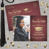 Burgundyと金ゴールド卒業写真Save the Date ポストカード