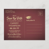 Burgundyと金ゴールド卒業写真Save the Date ポストカード (裏面)