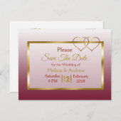 Burgundyと金ゴールド日付はがきを保存 案内ポストカード (正面/裏面)