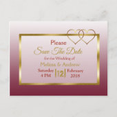 Burgundyと金ゴールド日付はがきを保存 案内ポストカード (正面)