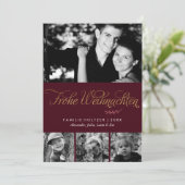 Burgundyと金ゴールドFrohe Weihnachenの写真 シーズンカード (スタンド正面)