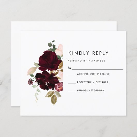 BurgundyとCream RSVPカード (正面/裏面)