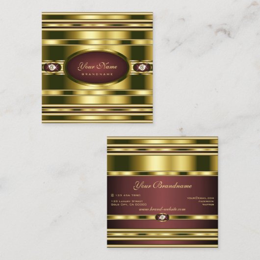 BurgundyとDiamondsを使用した高級金ゴールドエフフェイクェクト スクエア名刺 (正面/裏面)