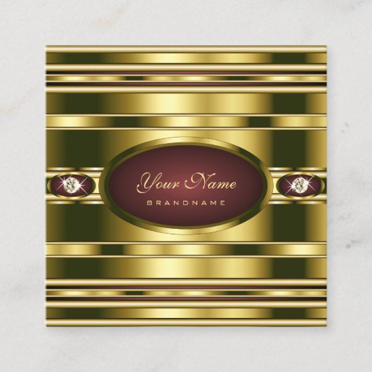 BurgundyとDiamondsを使用した高級金ゴールドエフフェイクェクト スクエア名刺 (正面)