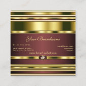 BurgundyとDiamondsを使用した高級金ゴールドエフフェイクェクト スクエア名刺 (裏面)