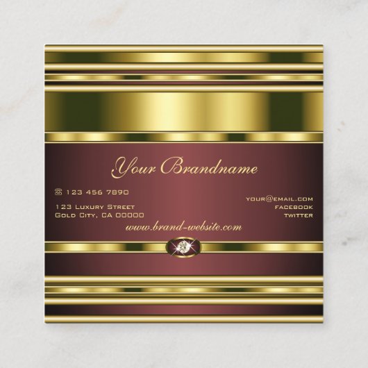BurgundyとDiamondsを使用した高級金ゴールドエフフェイクェクト スクエア名刺 (裏面)