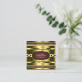 BurgundyとDiamondsを使用した高級金ゴールドエフフェイクェクト スクエア名刺 (スタンド正面)