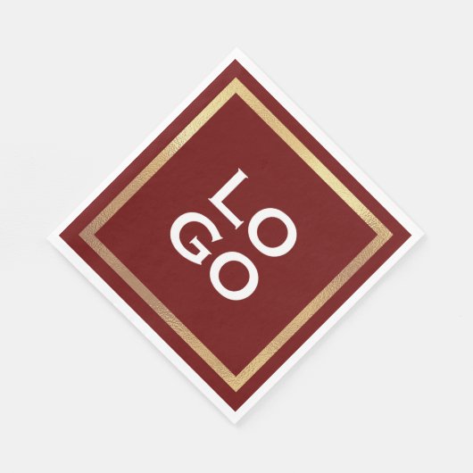 Burgundyのカスタム金ゴールドフレームを含む会社のロゴ スタンダードランチョンナプキン (角)