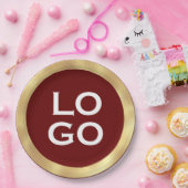 Burgundyのカスタム金ゴールドフレームを含む会社のロゴ ペーパープレート (パーティー)