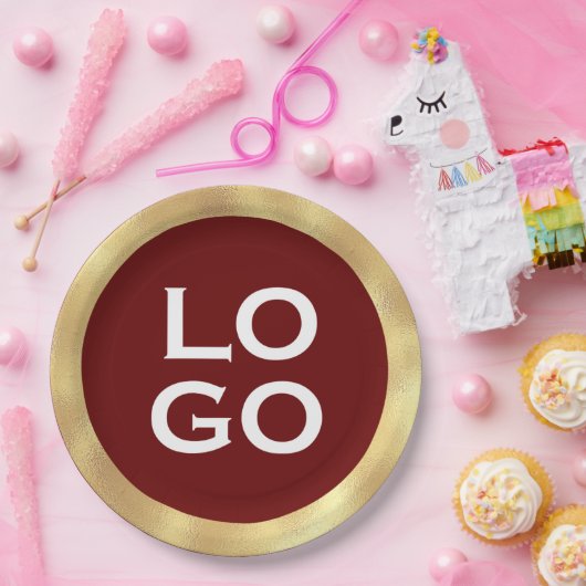 Burgundyのカスタム金ゴールドフレームを含む会社のロゴ ペーパープレート (パーティー)