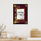 Burgundyの写真のアールデコフェイク枠 ポスター (キッチン)