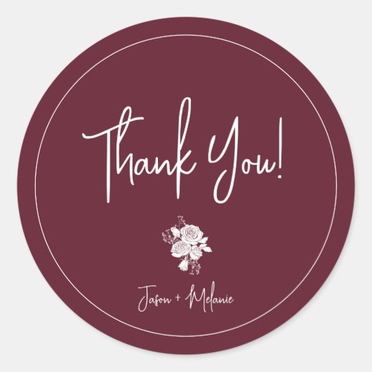 Burgundyの白いバラありがとうステッカー ラウンドシール (正面)