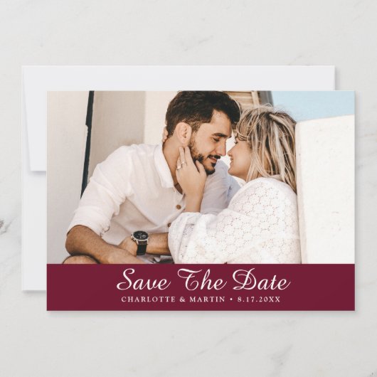 Burgundyの結婚Script Photo Save The Date Cards セーブザデート (正面)