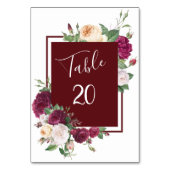Burgundyエレガントフローラ – の結婚テーブルカード テーブルナンバー (裏面)