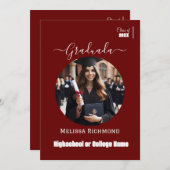 Burgundyエレガント写真卒業スペインの 案内状 (正面/裏面)