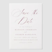 Burgundyエレガント書道結婚式の日付を保存 ベラム紙招待状 (正面)