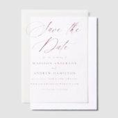 Burgundyエレガント書道結婚式の日付を保存 ベラム紙招待状 (オフセット)