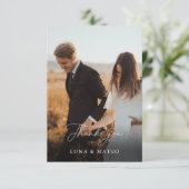 Burgundyエレガント Flower Photo結婚's Thank you サンキューカード (スタンド正面)