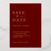 Burgundyエレガント Wedding日付を保存 箔招待状 (正面)