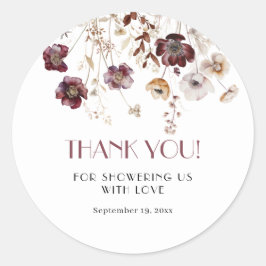 Burgundyエレガント Wilflowers赤ちゃんシャワーありがとう ラウンドシール