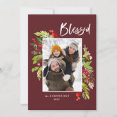 Burgundyクリスマスの葉の素朴な1写真 シーズンカード (正面)