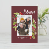 Burgundyクリスマスの葉の素朴な1写真 シーズンカード (スタンド正面)
