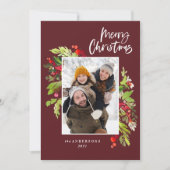 Burgundyクリスマスの葉の素朴な1写真 シーズンカード (正面)