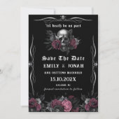 Burgundyゴシックフローラスカル結婚式の日付を保存 招待状 (正面)