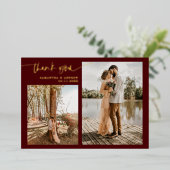 Burgundyスクリプト5枚感謝していの写真結婚: 箔招待状 (立ち正面)