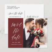 Burgundyスクリプ素朴トのカップルの写真の日付を保存 案内ポストカード (正面/裏面)