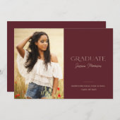 Burgundyステートメント名1-Photo卒業パーティー 招待状 (正面/裏面)