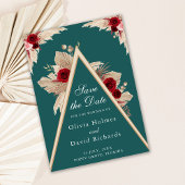 Burgundyバラのティール(緑がかった色)日付カードを保存 セーブザデート