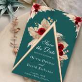 Burgundyバラのティール(緑がかった色)日付カードを保存 セーブザデート