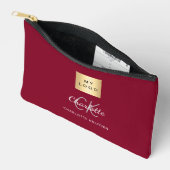 Burgundyビジネスロゴ名モノグラム アクセサリーポーチ (見開き)