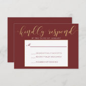 Burgundyファンシーと金ゴールドのRSVPカード 出欠カード (正面/裏面)
