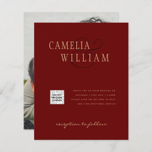 BurgundyフォトウェディングQRコード救日付 (正面/裏面)