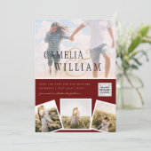 BurgundyフォトウェディングQRコード救日付 招待状 (スタンド正面)