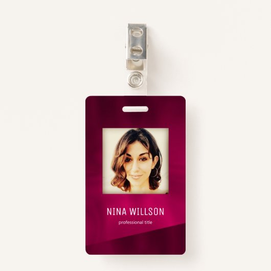BurgundyフォトビジネスID バッジ (正面クリップ)