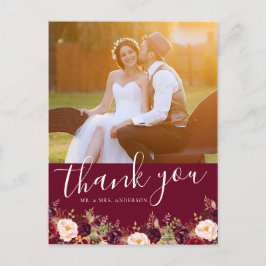 Burgundyフローラ写真素朴結婚の感謝 ポストカード