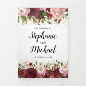 Burgundyフローラ写真結婚すべて 三つ折り招待状 (カバー)