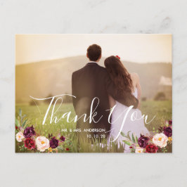 Burgundyフローラ写真結婚s Thank You ポストカード
