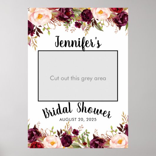 Burgundyフローラ名ブライダルシャワーフォトプロップ ポスター (正面)