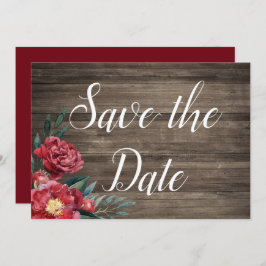 Burgundyフローラ素朴ウッド日付カードを保存 招待状