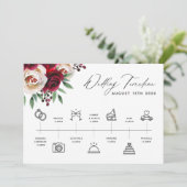 Burgundyフローラ結婚のタイムラインプログラム&ようこそ 招待状 (スタンド正面)